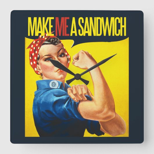 Feminist maak me een Sandwich Vierkante Klok (Voorkant)