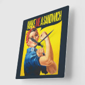 Feminist maak me een Sandwich Vierkante Klok (Hoek)