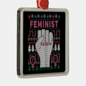 Feminist Power Ugly Christmas Sweater Metalen Ornament (Rechts)