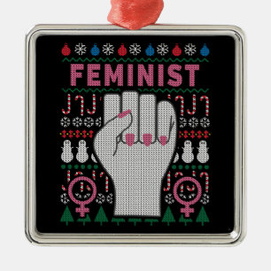 Feminist Power Ugly Christmas Sweater Metalen Ornament