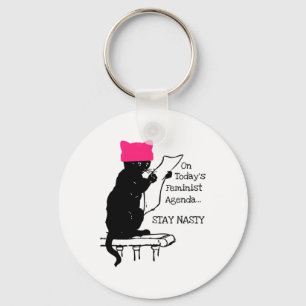 Feminist Resist Cat Pink Pet Blijf Nasty Sleutelhanger