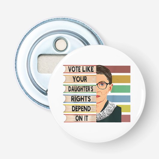 feminist Ruth Bader Ginsburg RBG citeert meisje me Button Flesopener (Voorkant)