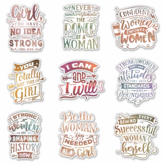 Feminist Strong Women Motivatie hand Lettered Sticker (Voorkant)