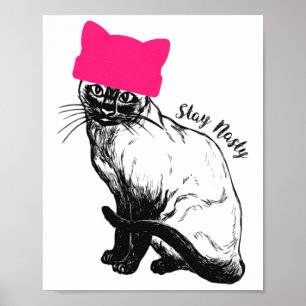 Feminist Verzet Kat Roze Pet Blijf Nasty Siamese Poster
