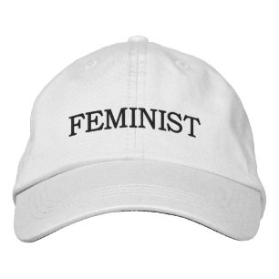 Feminist, zwarte tekst geborduurde pet