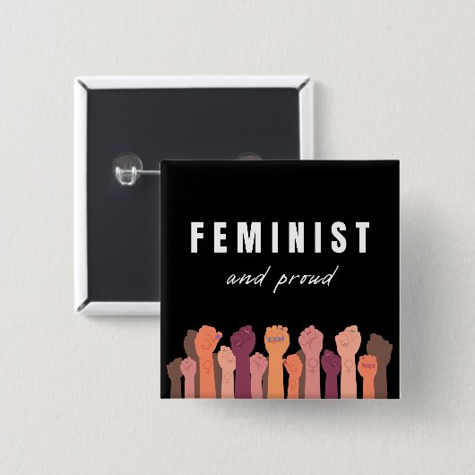 feministe en trots vierkante button 5,1 cm (Voorkant /achterkant)