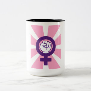 Feministisch Gebalde Vuist Symbool Retro Zonneuitb Tweekleurige Koffiemok