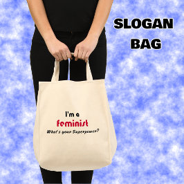 Feministisch superenergieroze slogan tote bag