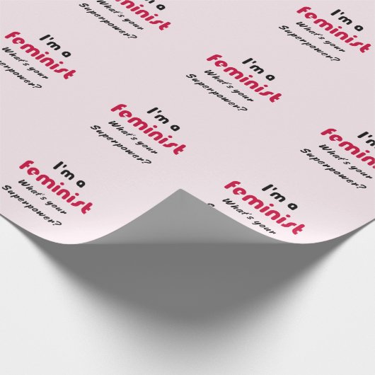 Feministisch superkrachtige slogan roze cadeaupapier (Hoek)