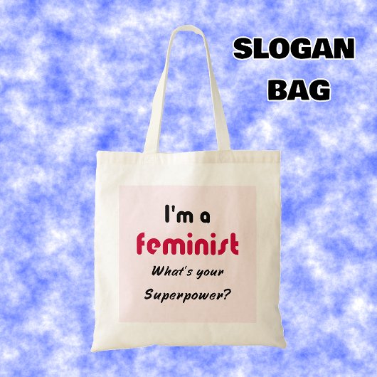 Feministisch superkrachtige slogan roze tote bag