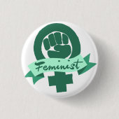 Feministisch symbool in het blauwgroen ronde button 3,2 cm (Voorkant)