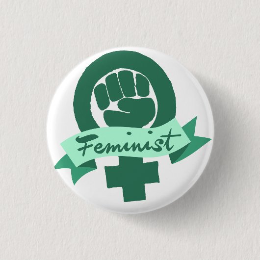 Feministisch symbool in het blauwgroen ronde button 3,2 cm (Voorkant)