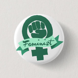 Feministisch symbool in het blauwgroen ronde button 3,2 cm