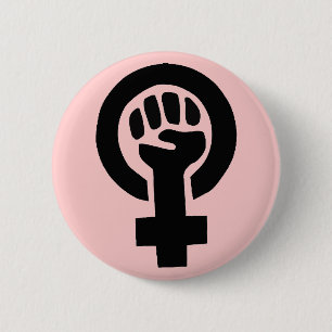 Feministisch symbool met roze achtergrond ronde button 5,7 cm
