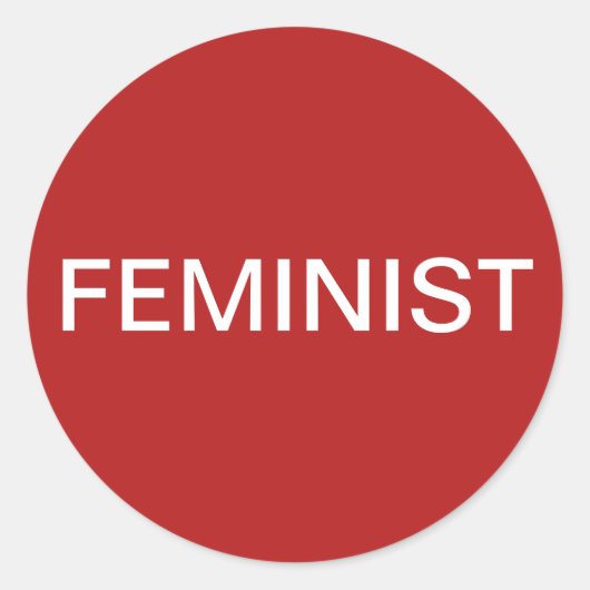Feministische, gedurfde witte tekst op rode sticke ronde sticker (Voorkant)