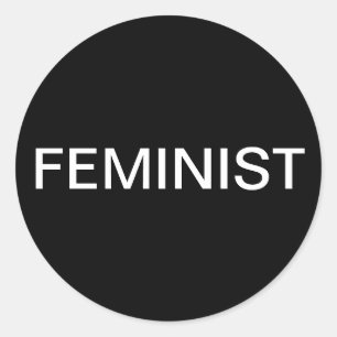 Feministische, gedurfde witte tekst op zwarte stic ronde sticker