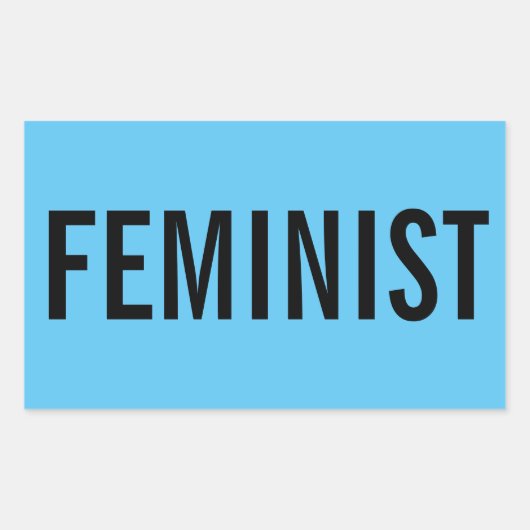 Feministische, gedurfde zwarte tekst op hemelsblau rechthoekige sticker (Voorkant)