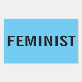Feministische, gedurfde zwarte tekst op hemelsblau rechthoekige sticker