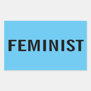 Feministische, gedurfde zwarte tekst op hemelsblau rechthoekige sticker