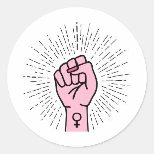 Feministische hand met symbool voor vrouw ronde sticker