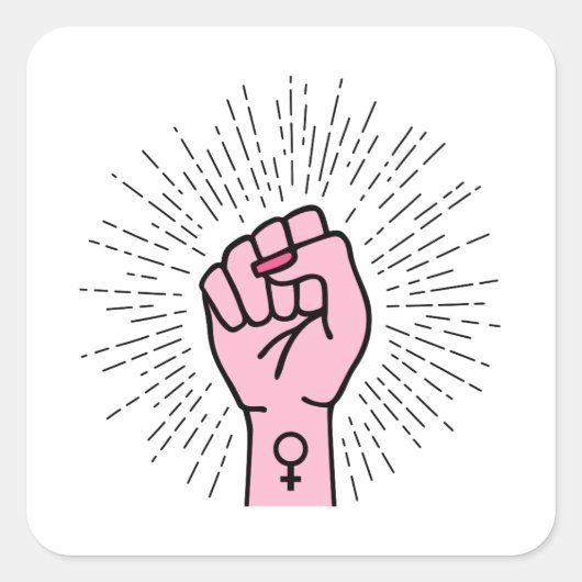 Feministische hand met symbool voor vrouw vierkante sticker (Voorkant)
