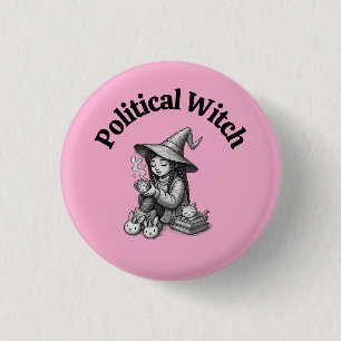 Feministische Heks Anti Trump Politiek Speelse Roz Ronde Button 3,2 Cm
