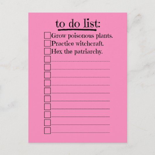 Feministische heks om lijst te doen briefkaart (Voorkant)
