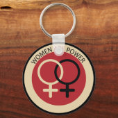 Feministische kunst "Vrouwen zijn macht" rood zwar Sleutelhanger (Voorkant)