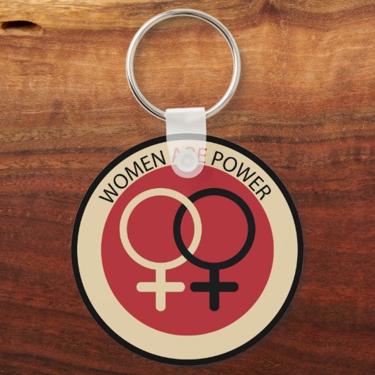 Feministische kunst "Vrouwen zijn macht" rood zwar Sleutelhanger (Voorkant)
