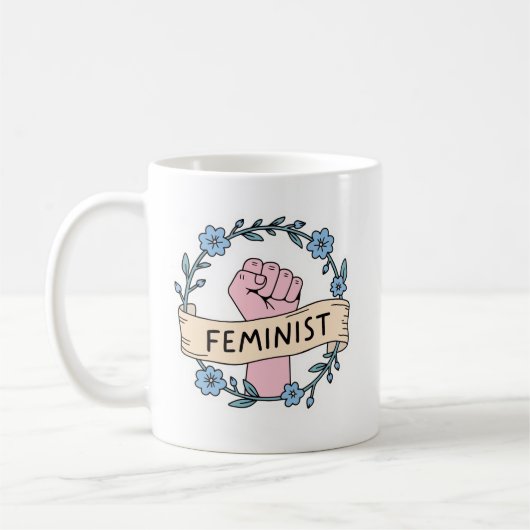 Feministische mok met bloemen (Links)
