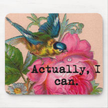 Feministische mousepad  vogel met roze floraal