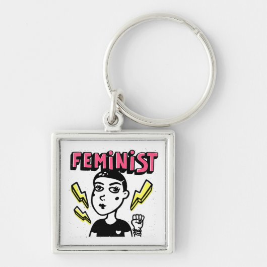Feministische Pop Art Girl Sleutelhanger (Voorkant)