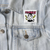 Feministische Pop Art Girl Vierkante Button 5,1 Cm (In situ)