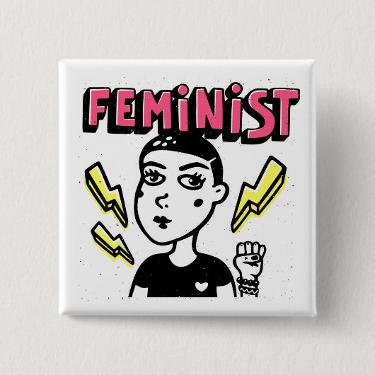 Feministische Pop Art Girl Vierkante Button 5,1 Cm (Voorkant)