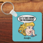 Feministische Pop tegen patriarchaat Blauwgroen Sleutelhanger (Voorkant)