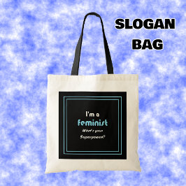 Feministische supermacht slogan wit zwart tote bag