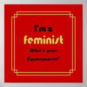 Feministische supermacht slogan zwart op rood poster (Voorkant)