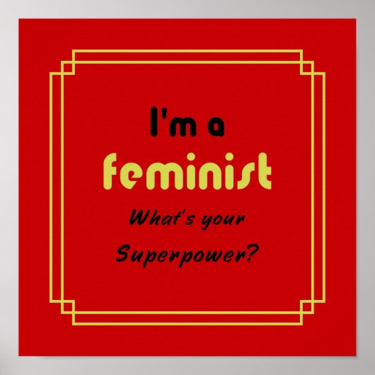Feministische supermacht slogan zwart op rood poster (Voorkant)