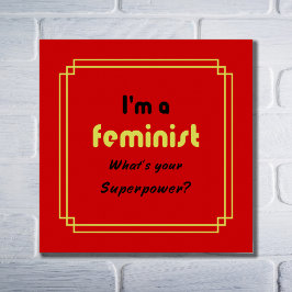 Feministische supermacht slogan zwart op rood poster