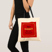Feministische supermacht slogan zwart op rood tote bag (Voorkant (product))
