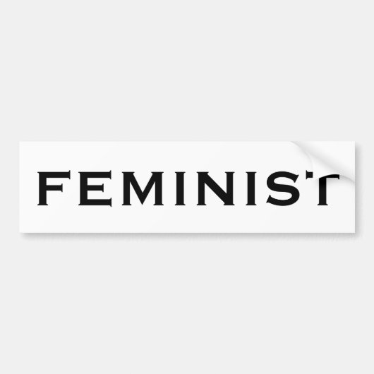 Feministische, vette zwarte letters op wit bumpersticker (Voorkant)