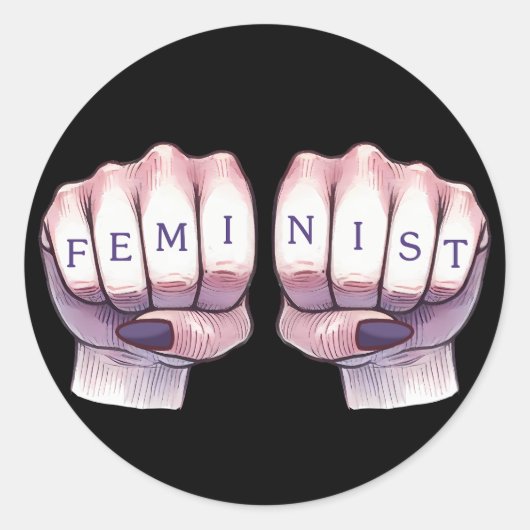 Feministische vuisten ronde sticker (Voorkant)