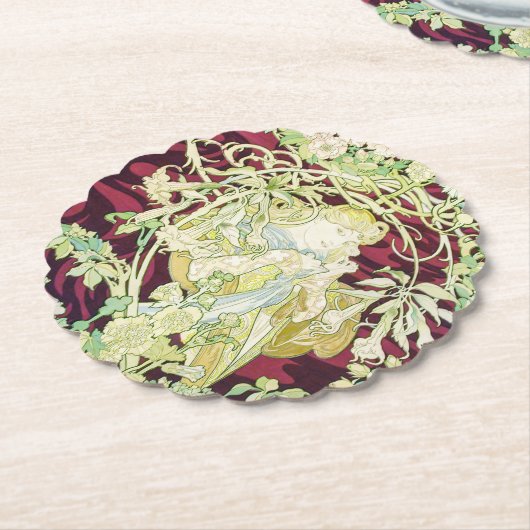 Femme à marguerite - Mucha daisy Textielrepro Kartonnen Onderzetters (Gekanteld)