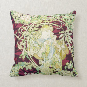 Femme à marguerite - Mucha daisy Textielrepro Kussen