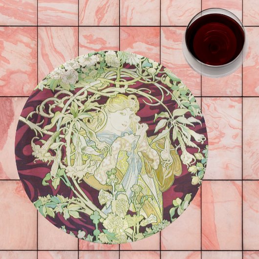 Femme à marguerite - Mucha daisy Textielrepro Papieren Bordje