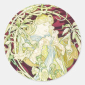 Femme à marguerite - Mucha daisy Textielrepro Ronde Sticker (Voorkant)