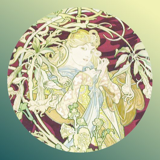 Femme à marguerite - Mucha daisy Textielrepro Ronde Sticker