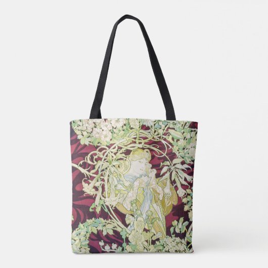 Femme à marguerite - Mucha daisy Textielrepro Tote Bag (Achterkant)