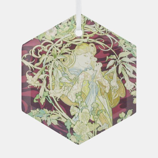 Femme à marguerite - Mucha textielpaneelrepro Glas Ornament (Voorkant)