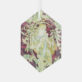 Femme à marguerite - Mucha textielpaneelrepro Glas Ornament (Voorkant links)